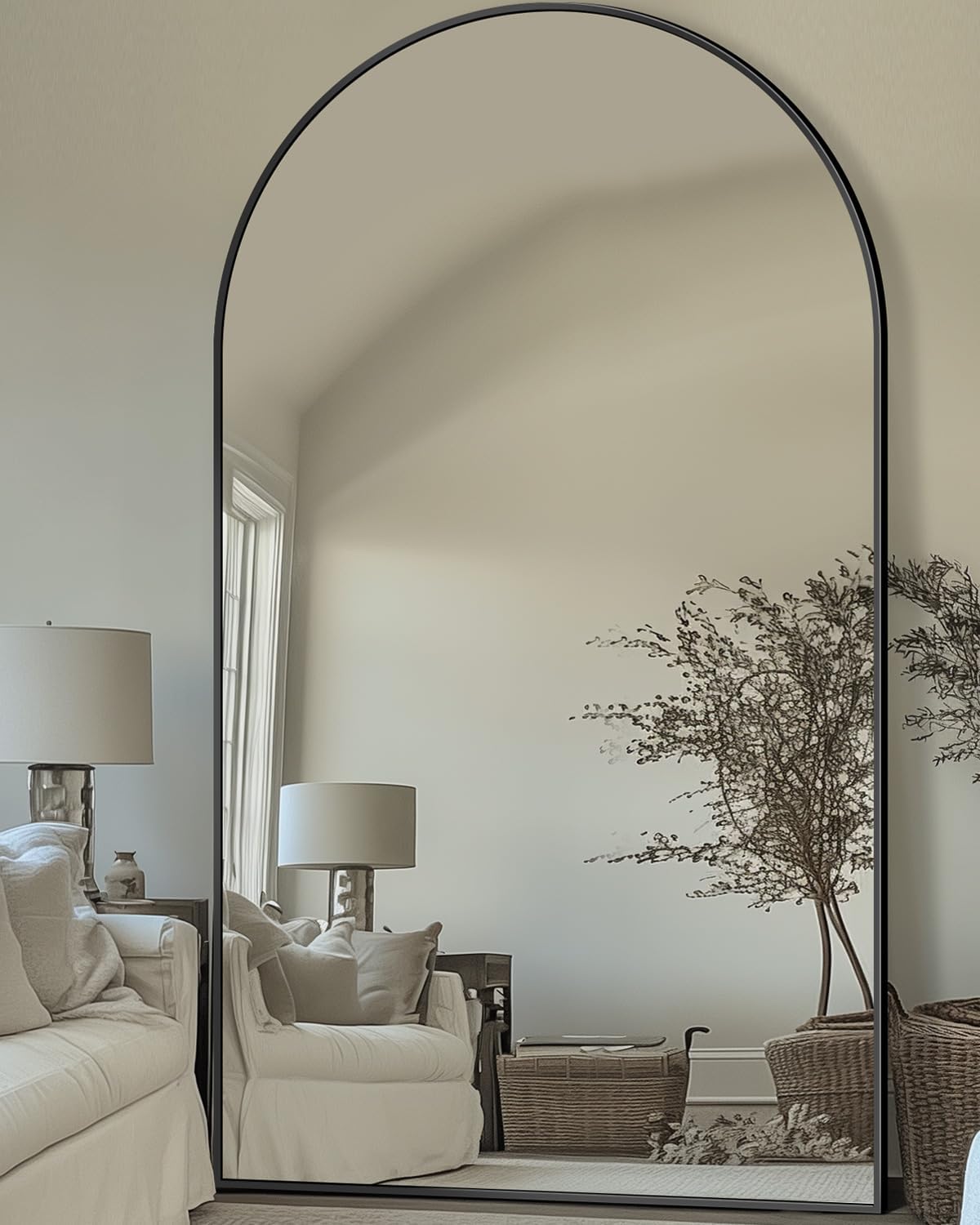 Antok Full Length Mirror, 81"x41" Floor Mirror with Stand, Hanging Mounted Mirrors for Bedroom, Living Room, Cloakroom, Dining Room, Black, Arched