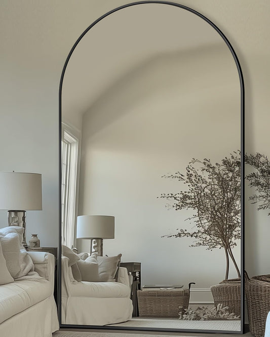 Antok Full Length Mirror, 81"x41" Floor Mirror with Stand, Hanging Mounted Mirrors for Bedroom, Living Room, Cloakroom, Dining Room, Black, Arched