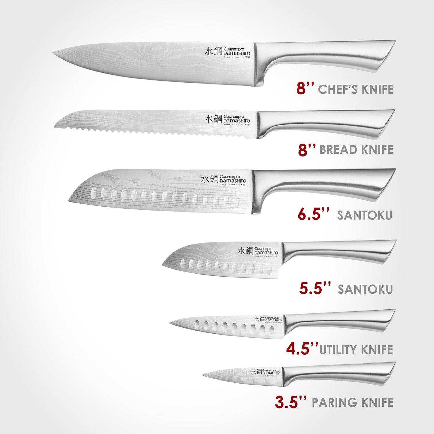 Cuisine::pro Damashiro Knife Block (Kumi, 7-Piece Chef Knife Set) - Japanese Steel Knife - Magnetic Knife Block- Damascus-Inspired Blade Kitchen Knives