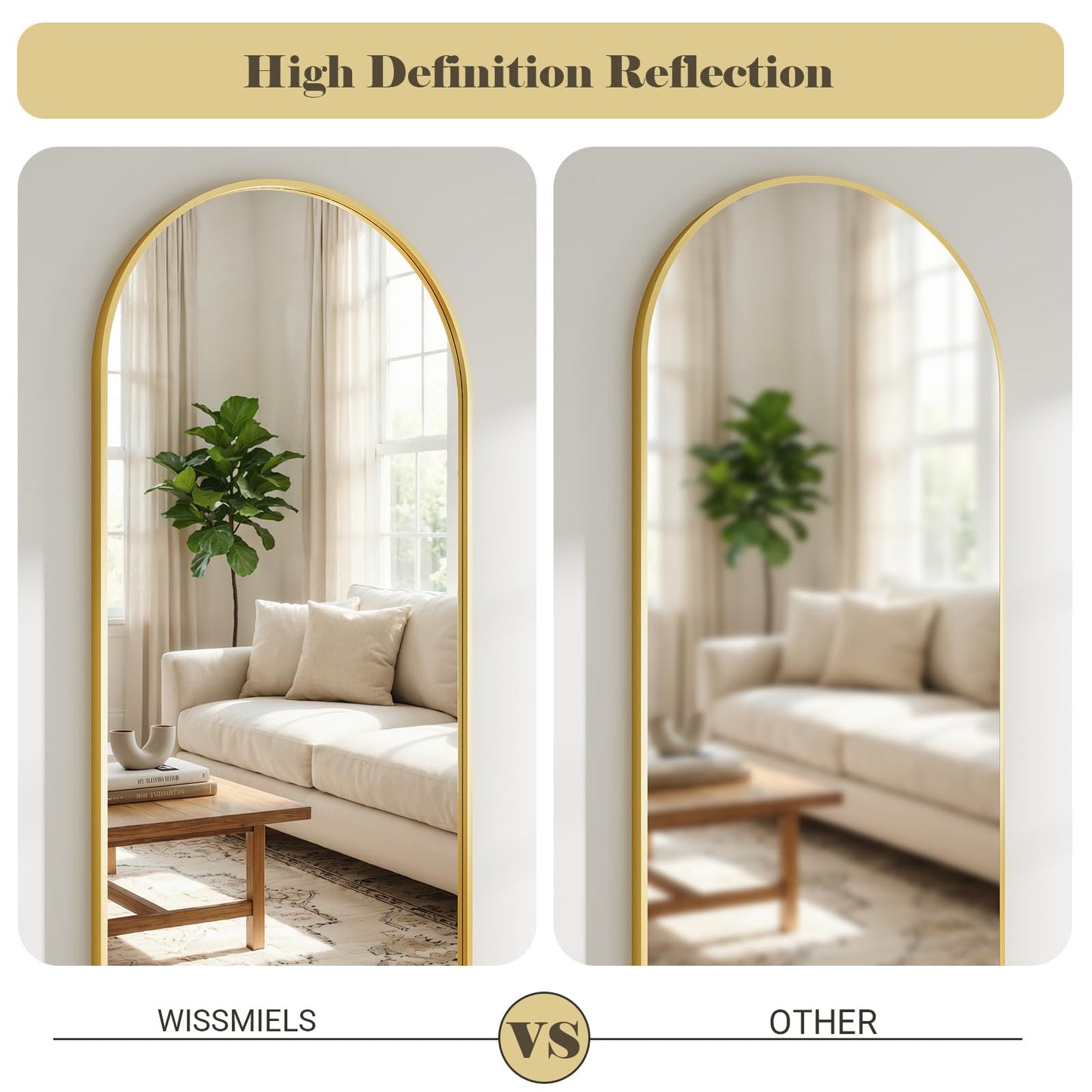 WISSMIELS Large Full Length Mirror, 36"x80" Arched Floor Mirror Full Length with Stand, Room Decor Big Full Body Mirror with HD Tempered Glass Aluminum Frame for Bedroom Living Room, Gold