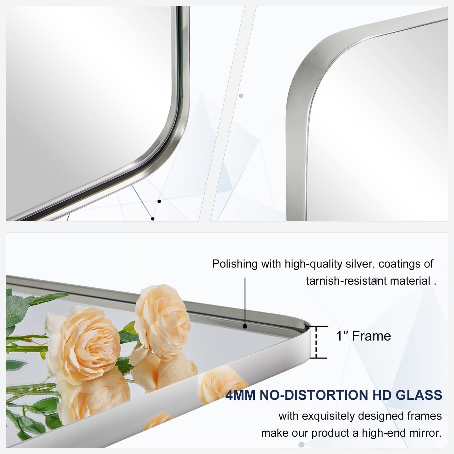 ANDY STAR 36"x48"Chrome Bathroom Mirror, Large Wall Mirror for Bathroom, Rounded Rectangle Mirror in Premium Stainless Steel Metal Frame Hangs Horizontal Or Vertical…