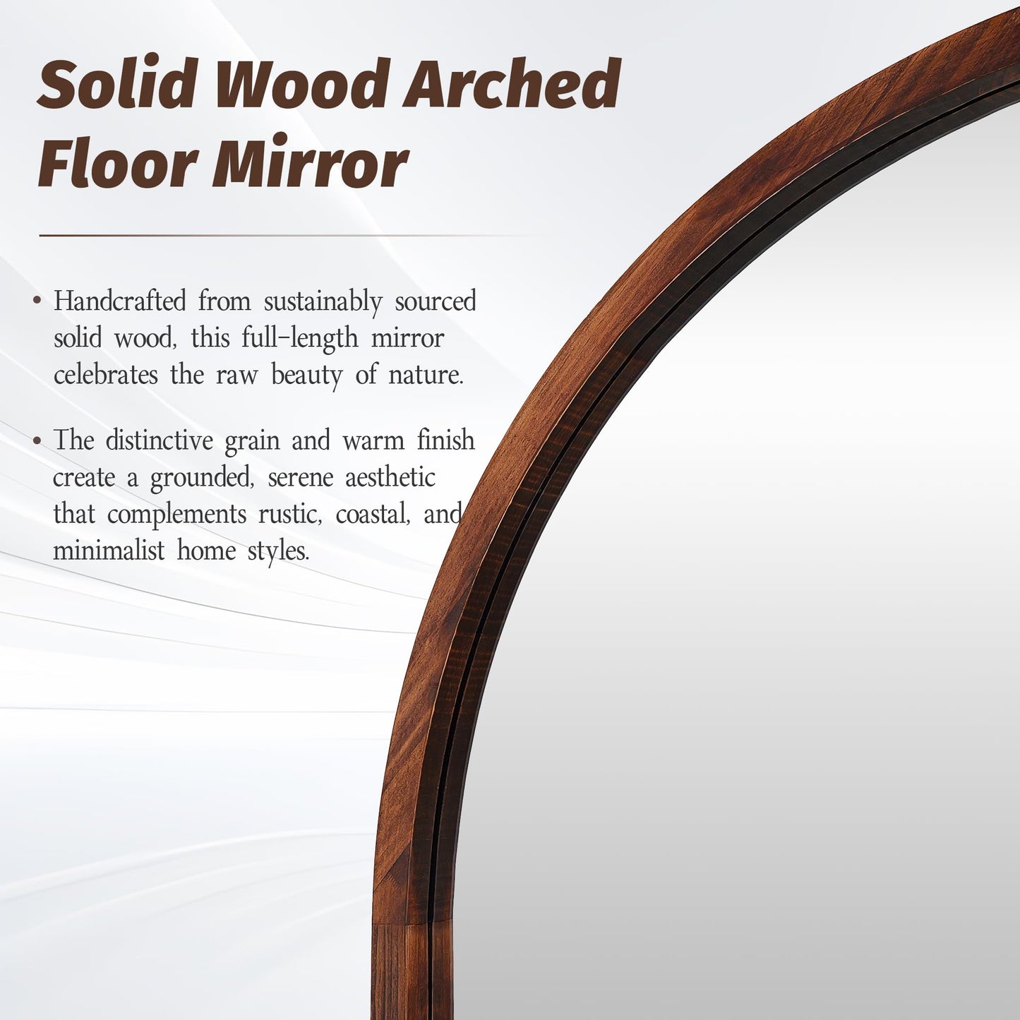 Full Length Mirror 82"×44" Floor Mirror Standing Tall Mirror, Arched Stand up Large Wall Mirrors, Freestanding Full Body Mirrors for Bedroom Living Room Wood Antique Style Walnut
