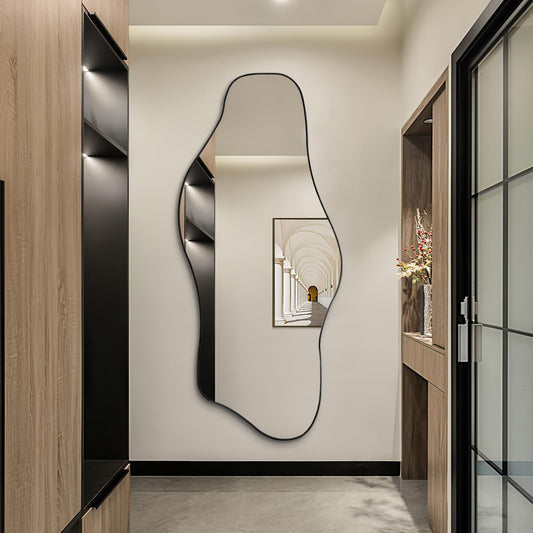DAOYIJIAJU Irregular Mirror Full Length, 67"x31" Asymmetrical Tempered Glass Mirrors, Modern Large Organic Frameless Mirrors for Living Room Bedroom Hallway Entryway, Horizontal or Vertical Hanging