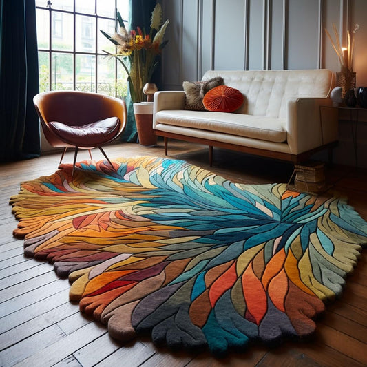 Restoration and Renovation Handmade Irregular Shape Wool Area Rug | Unique Contemporary Botanical Design, Thick & Soft Carpet | Perfect for Living Room, Bedroom Decor (Multi, 6' x 8')