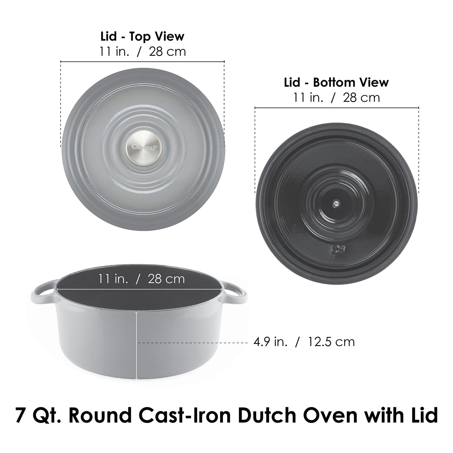 Chantal Cast Iron Dutch Oven Set, 3 and 7 qt, US Formulated Premium Enamel, Fade Grey