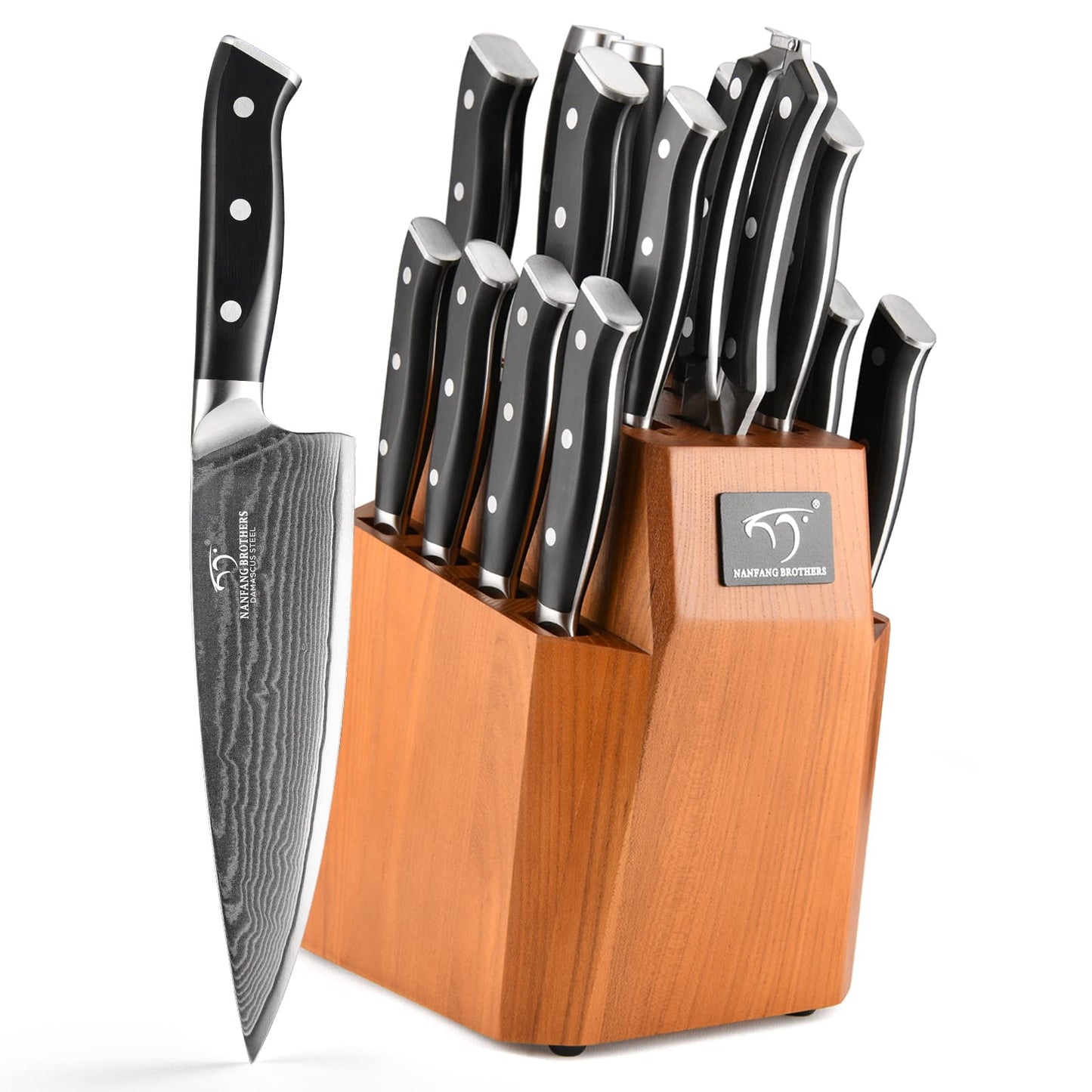 Knife Block Set, 18-Piece Damascus Kitchen Knife Sets with VG10 Core Blades, 67-Layer Damascus Steel, ABS Ergonomic Handle, Compact Knife Block Design, Suitable for Placement in Small Spaces
