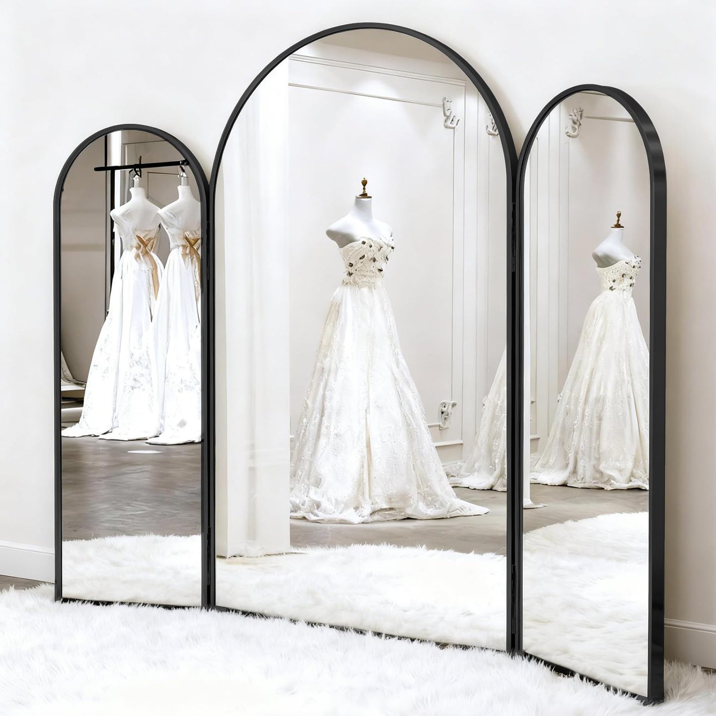LXWZHK 3-Way Full Length Trifold Mirror, 78"x76" Oversized Large Standing Mirror with Aluminum Alloy Thin Frame, for Wedding Dress/Clothing Shop/Closet, Black