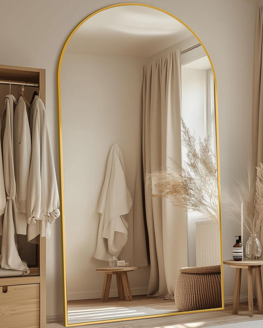 Coomily Full Length Mirror, 81"x41" Oversized Floor Mirror with Stand, Hanging or Leaning Full Body Mirrors Mirror for Bedroom, Living Room, Cloakroom, Arch, Gold