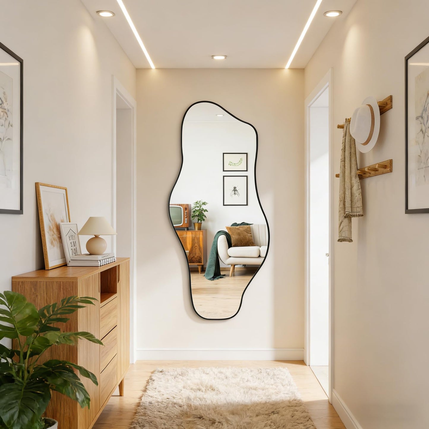 DAOYIJIAJU Irregular Mirror Full Length, 67"x31" Asymmetrical Tempered Glass Mirrors, Modern Large Organic Frameless Mirrors for Living Room Bedroom Hallway Entryway, Horizontal or Vertical Hanging