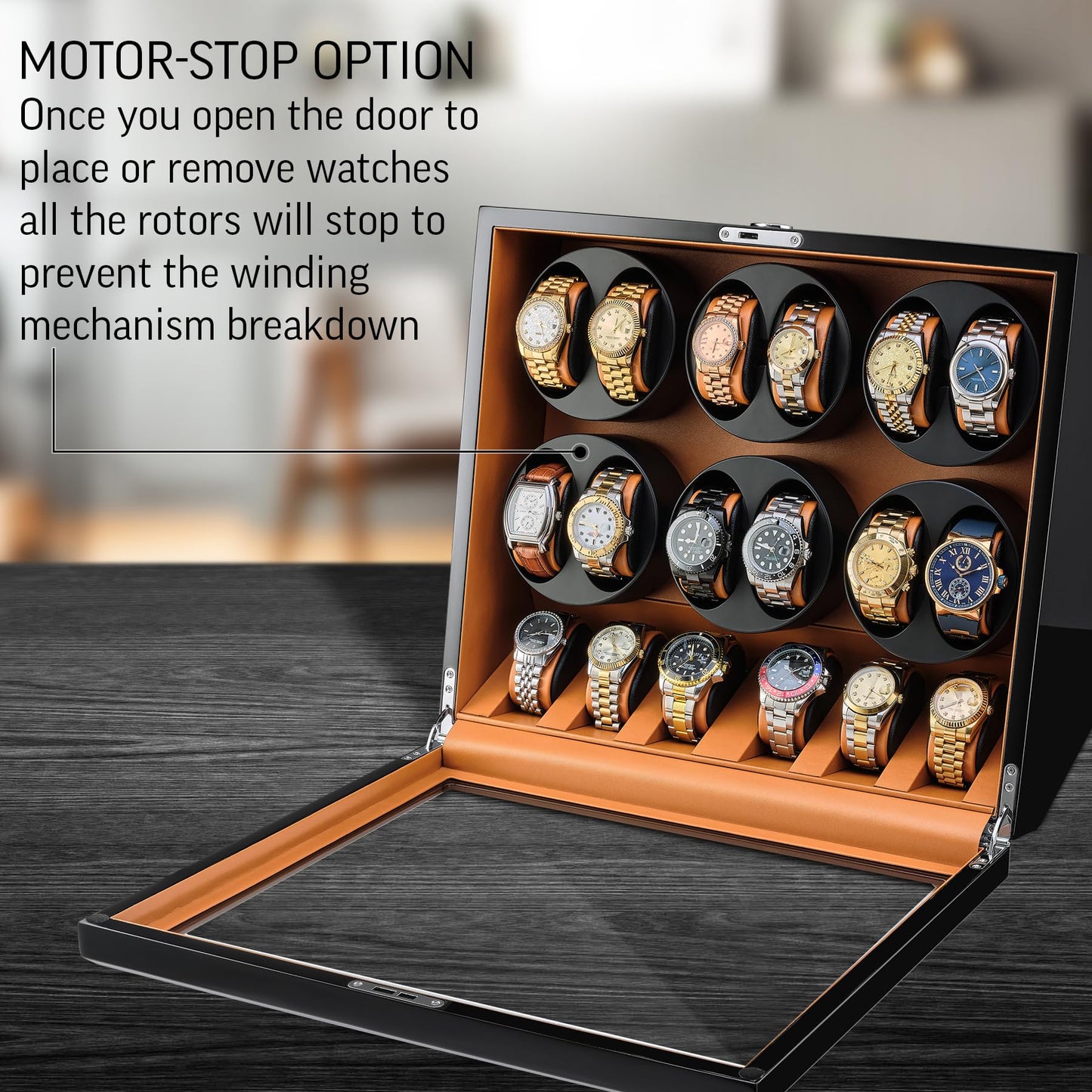 TIMECUBE 12 Watch Winder with 6 Storage Slots Watch Pad (Black+Brown)