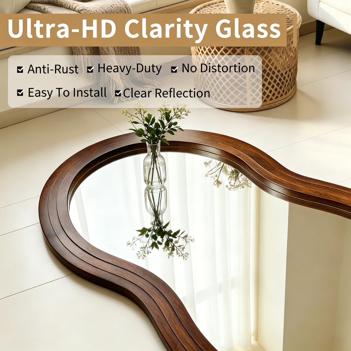 DAOYIJIAJU Wavy Full Length Mirror, 67"x31.5" Large Irregular Aesthetic Mirrors with Triple Layer Solid Wood Frame, Premium Organic Floor Mirror for Living Room Entryway Hallway, Leaning/Hanging