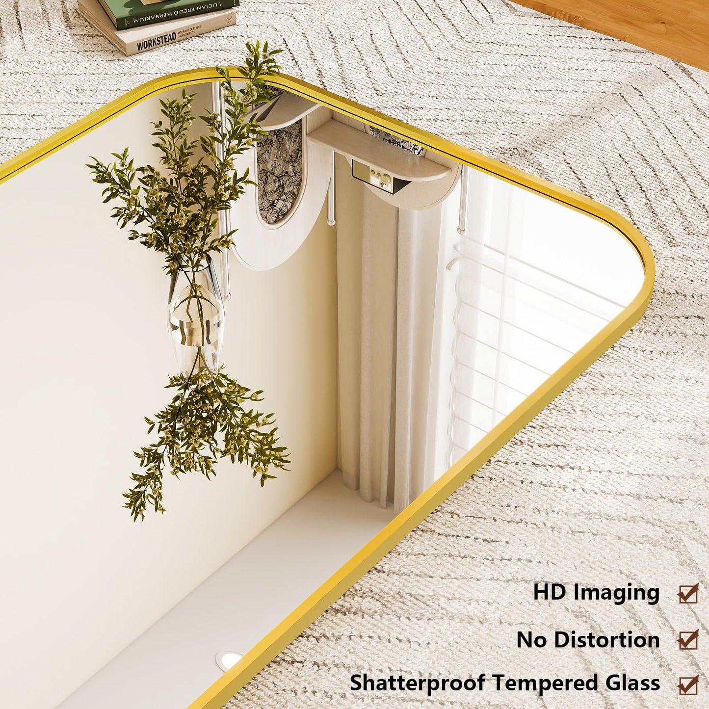 Riskioir Full Length Mirror 81"x41" Arched Floor Standing Large Mirrors Full Body Mirror with Stand - with Aluminum Frame for Bedroom Living Room, Gold