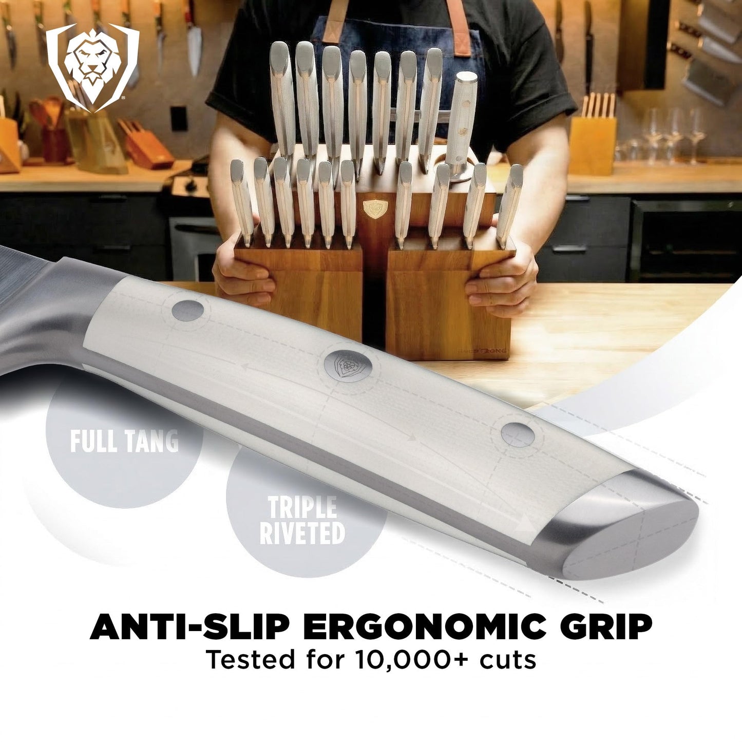 Dalstrong 18-Piece Gladiator Colossal Knife Block Set (White Handles) — German High-Carbon Steel, Full-Tang, Hand-Sharpened — For Home Chefs, Wedding Registries & Serious Kitchens — Acacia Block, NSF