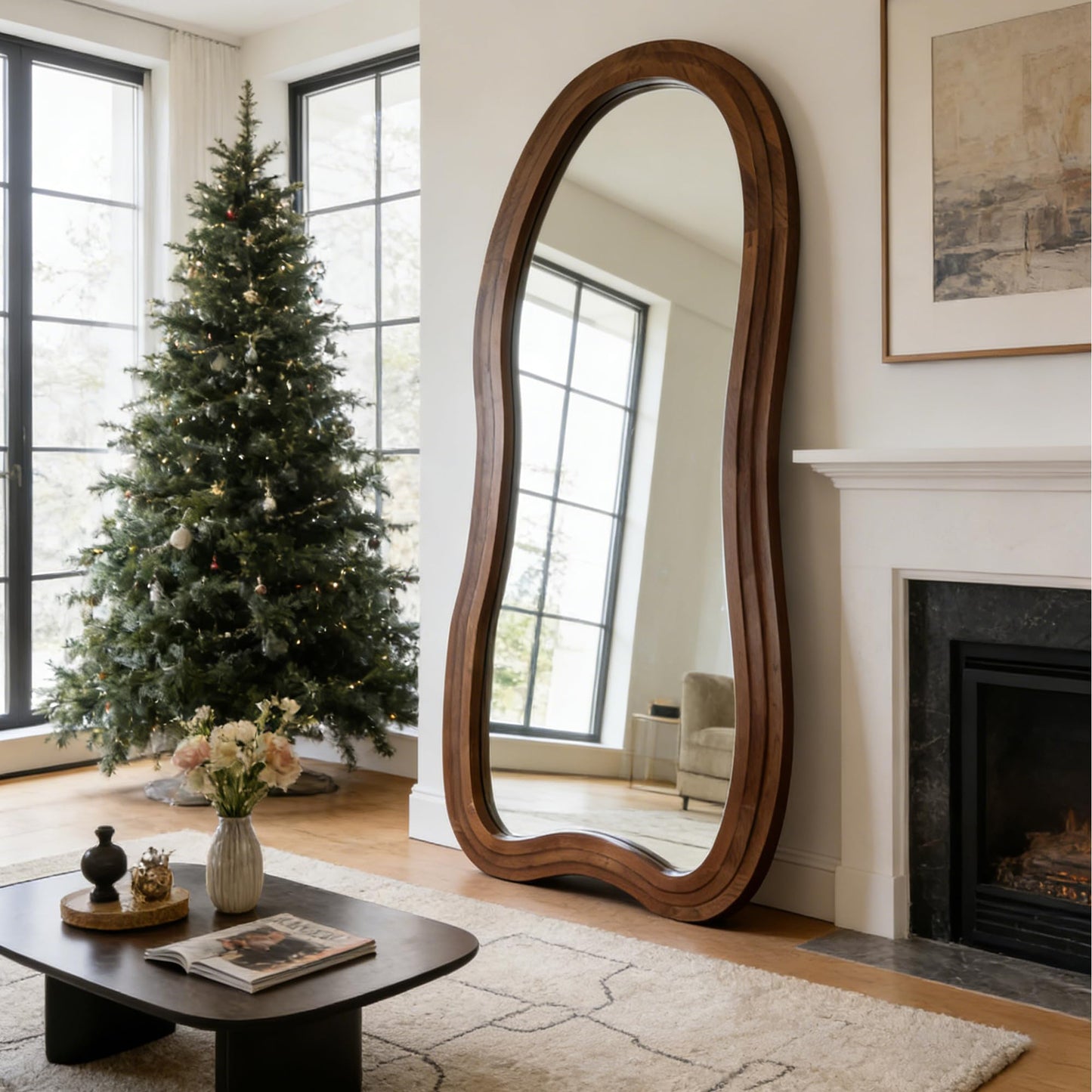 DAOYIJIAJU Large Irregular Floor Mirror, 67"x31.5" Organic Floor Mirrors with Triple Layer Solid Wood Frame, Premium Asymmetrical Full Body Mirror for Living Room Entryway Bedroom, Leaning/Hanging