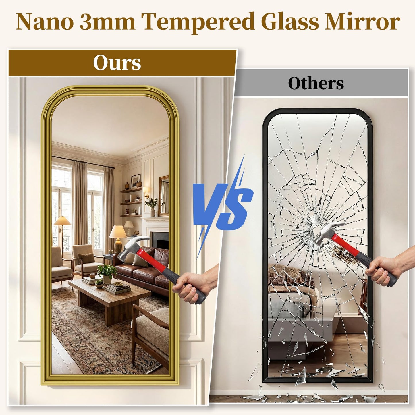 FlyEcho Full Length Mirror with Stand, 71"x32" Full Body Mirror, Floor Length Mirrors Wall Mounted with Rounded Top, Large Standing Mirrors, PU Frame, for Bedroom Living Room Cloakroom, Antique Gold