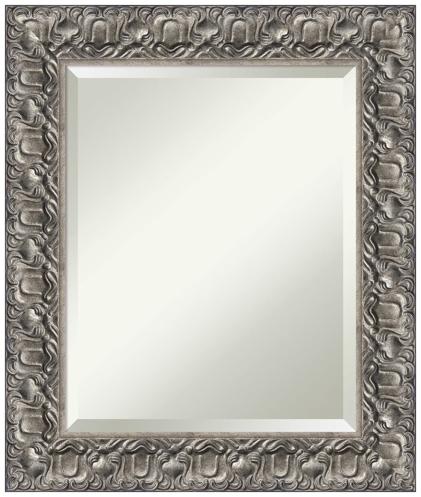 Amanti Art Silver Bathroom Mirror for Over Sink, 26x22 Silver Luxor Rectangle Vanity Mirror, Small Traditional Wood Frame, Hangs Horizonally and Vertically, Bathroom Wall Decor, Beveled Edge
