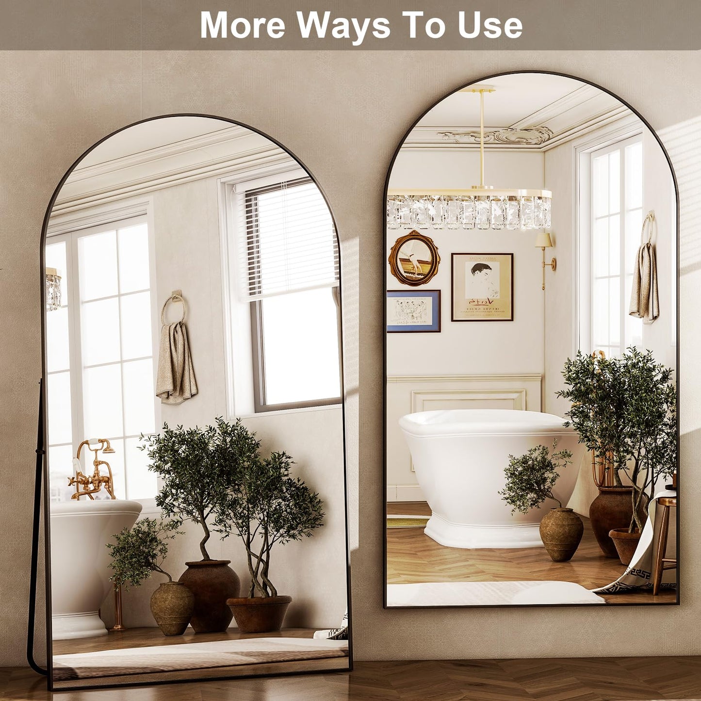 HARRITPURE 86x46 inch Full Length Mirror - Oversized Arched Mirror Aluminum Frame Full Body Floor Mirror with Stand for Living Room,Bedroom,Cloakroom,Black