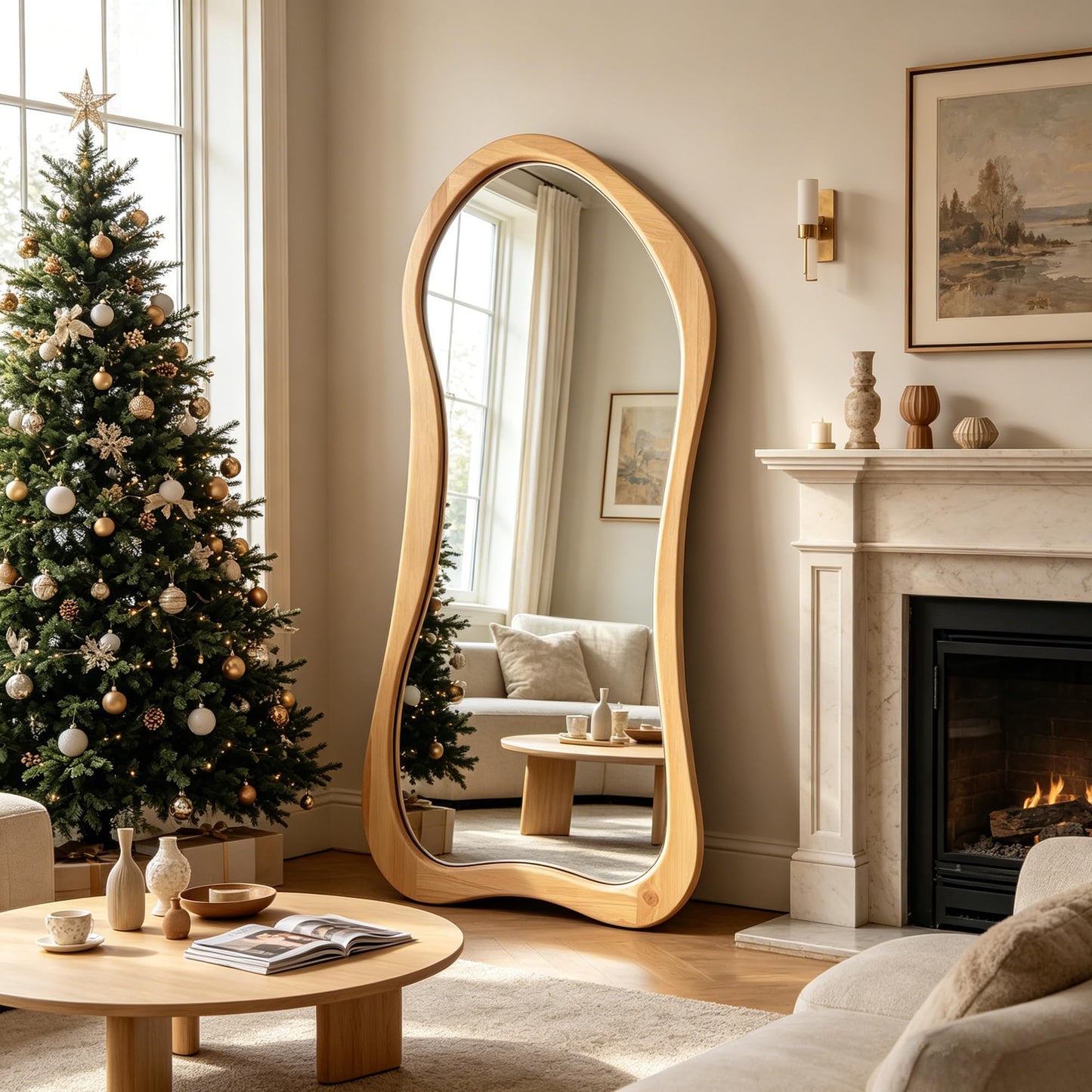 DAOYIJIAJU Large Irregular Mirror, 67"x31.5" Asymmetrical Full Body Mirrors with Solid Wood Frame, Premium Organic Aesthetic Floor Mirror for Living Room Entryway Hallway Cloakroom, Leaning/Hanging