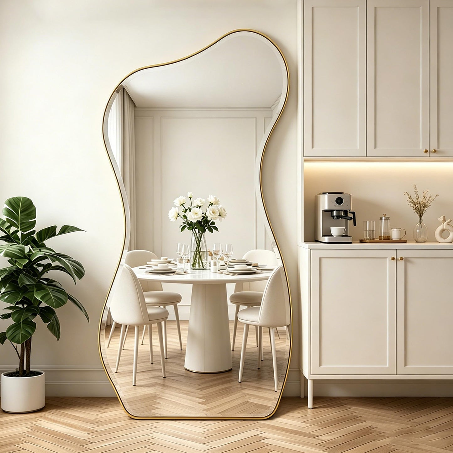 POZINO Irregular Beveled Mirror Full Length, 66.8"x33.5" Asymmetrical Aesthetic Wall Mirror with Metal Frame, Premium Organic Floor Mirrors for Living Room Entryway Cloakroom, Leaning/Wall-Mount