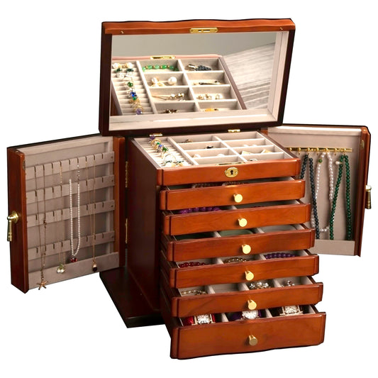 Xloverise Wooden Jewelry Box,jewelry boxes for women large,jewlrey box&organizers with necklace hanger,jewerly organizer,9-layer large capacity jewelry storage box for jewelry