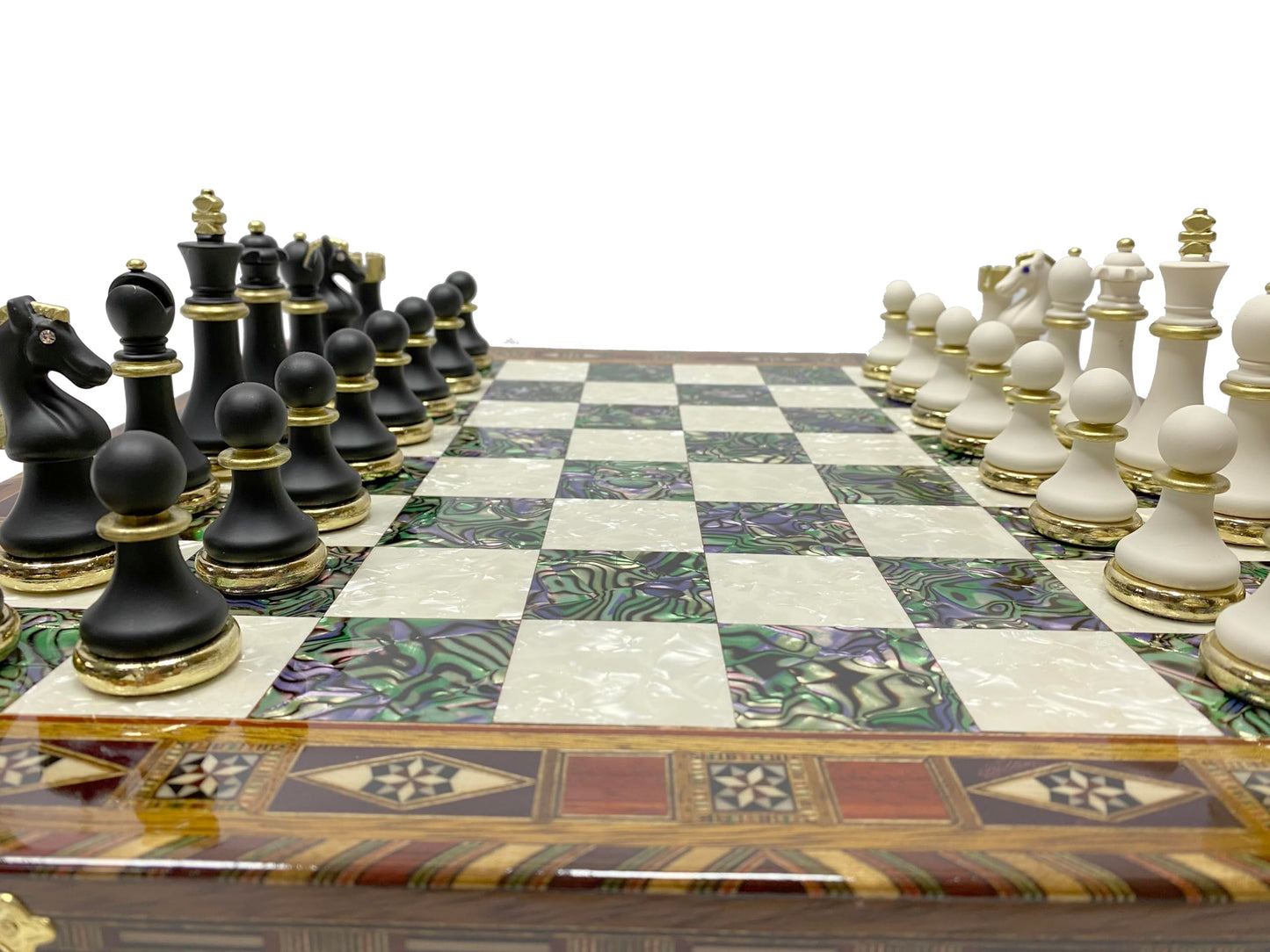 Antochia Crafts 16.5 Inches Large Chess Set - Luxury Chess Pieces with 2 Extra Queens and Wooden Chess Board with Mosaic Details (Green)