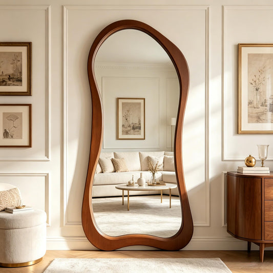DAOYIJIAJU Large Irregular Mirror, 67"x31.5" Asymmetrical Full Length Mirrors with Solid Wood Frame, Premium Aesthetic Floor Mirror for Living Room Entryway Hallway Bedroom Cloakroom, Leaning/Hanging