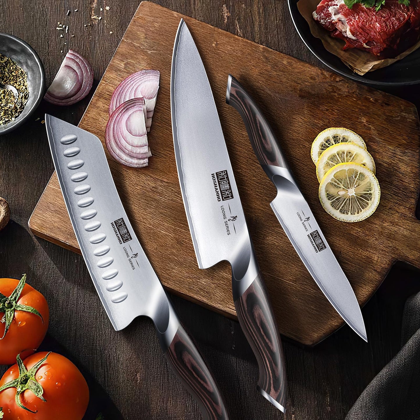 HOSHANHO Kitchen Knife Set with Block, 14-Piece Professional Ultra Sharp Knife Block Set in Knife Drawer Organizer, Japanese High Carbon Stainless Steel Chef Knives Set with Sharpener