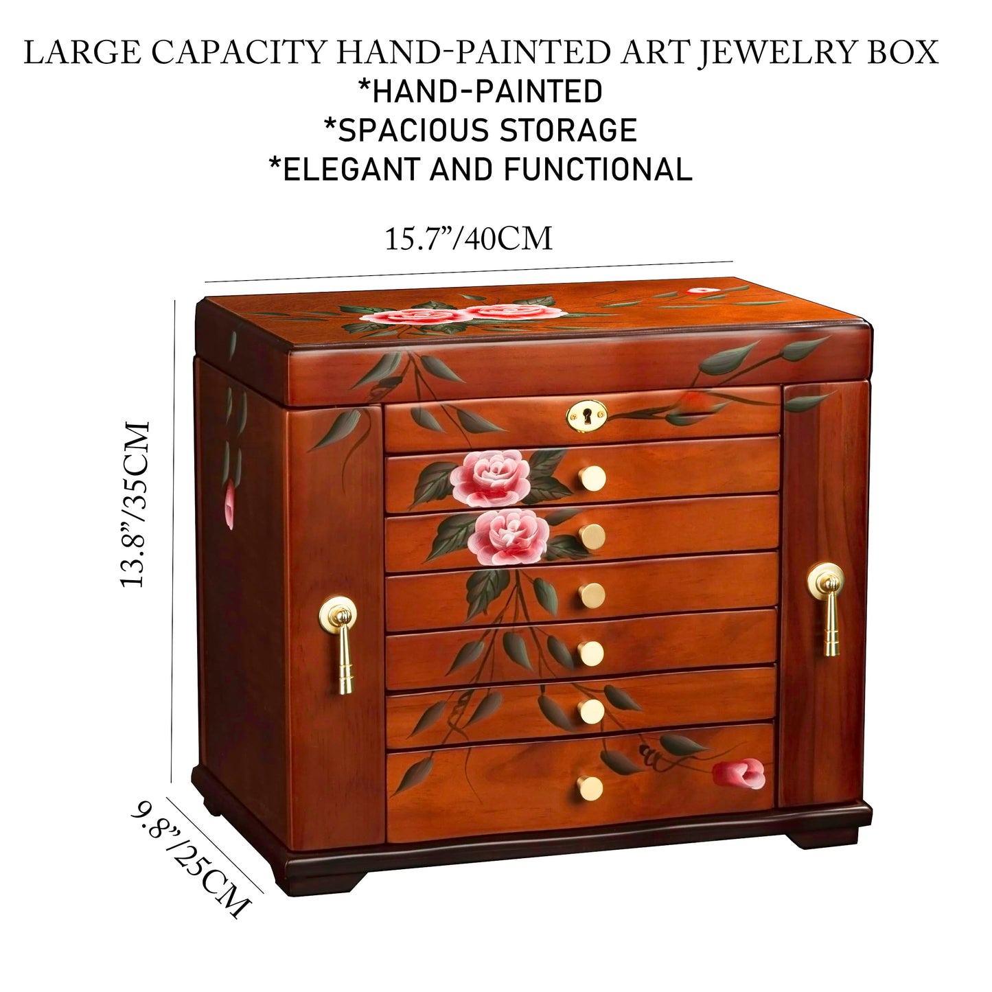 Xloverise Hand-Painted Wooden Jewelry Box,jewelry boxes for women，jewlrey box&organizers with necklace hanger,jewerly organizer,10-layer large capacity jewelry storage box for jewelry