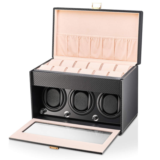 Watch Winder and Storage box for winding 3 Automatic Watches and 12 Watch Storage Space (Black)