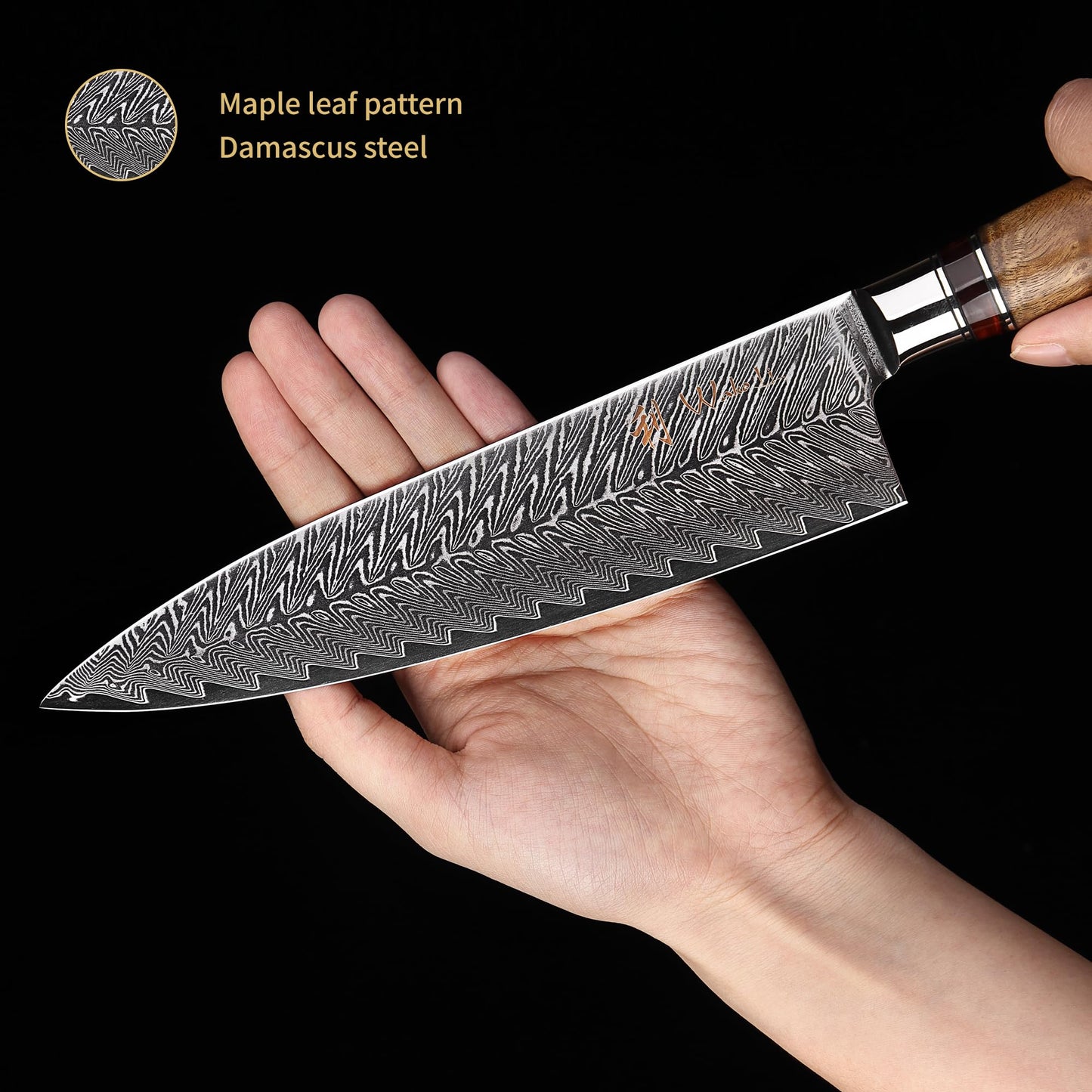 Wakoli Damascus Chef Knife Set with Magnetic Block – 5-Piece Professional Kitchen Knife Block Set, Genuine 67-Layer Damascus Steel Blades with VG10 Core & Ergonomic Sycamore Wood Handles
