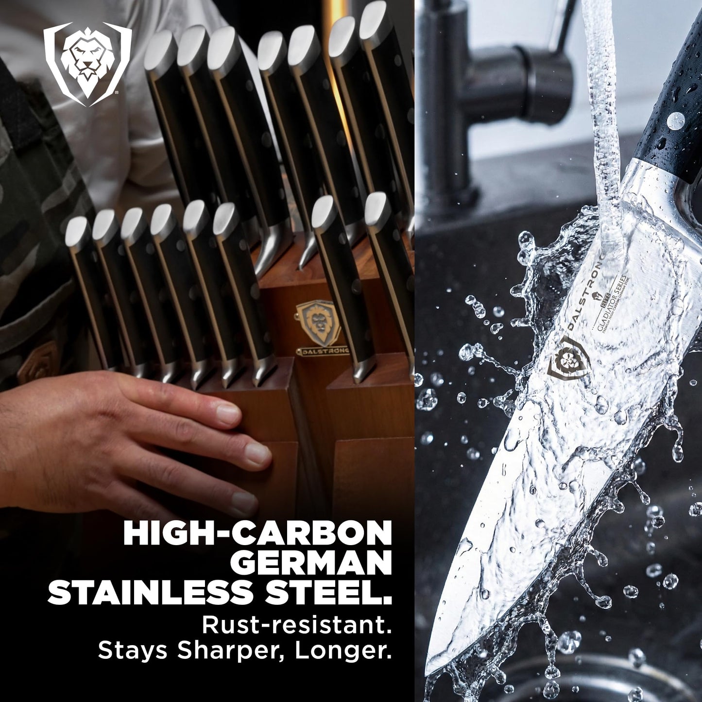 Dalstrong 18-Piece Gladiator Colossal Knife Block Set — German High-Carbon Steel, Full-Tang, Hand-Sharpened — For Home Chefs, Wedding Registries & Serious Kitchens — Acacia Wood Block, NSF Certified