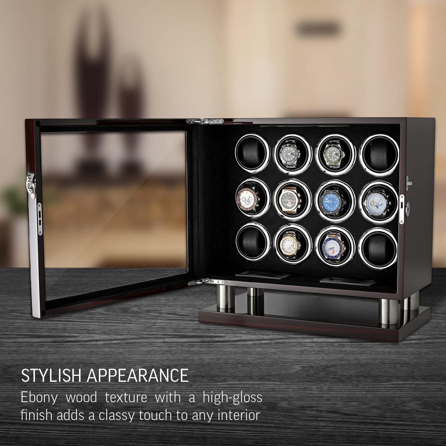 12 Watch Winder for Automatic Watches with LED Light and LCD Touchscreen Control (White)