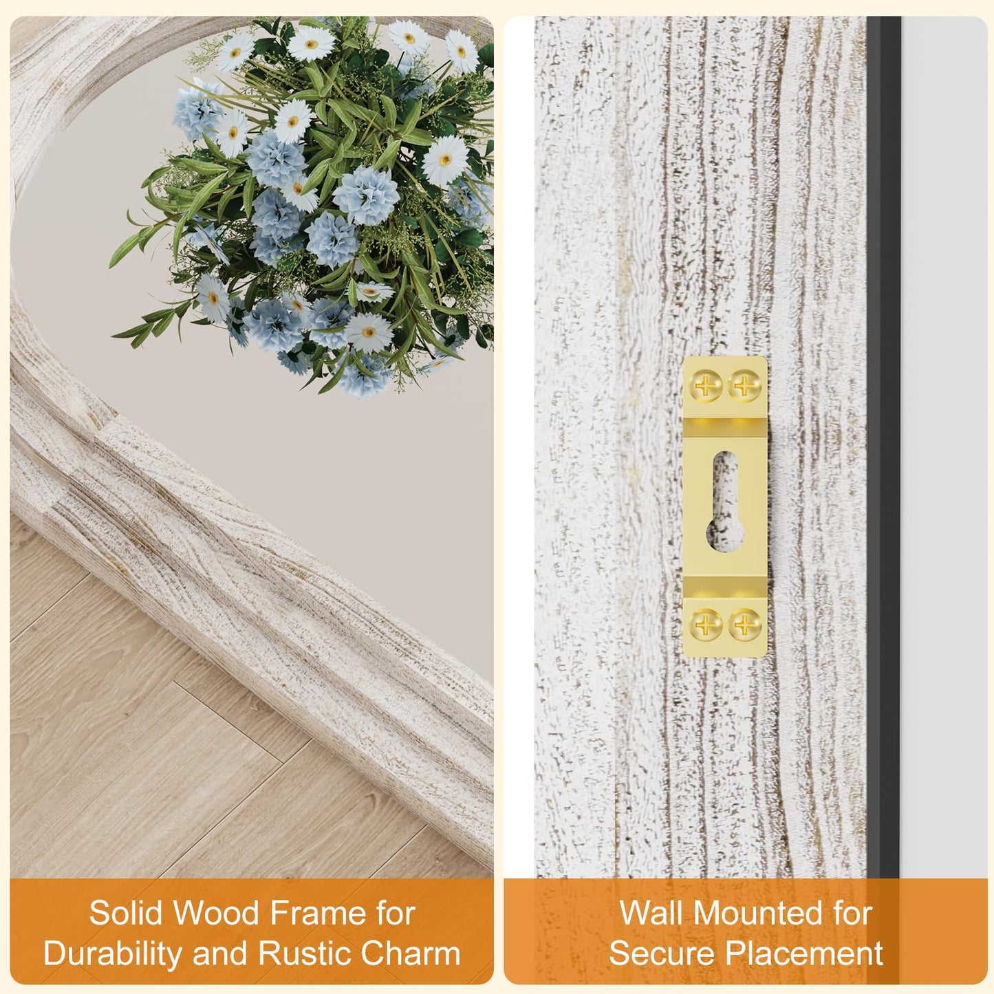 ZHUNFA External Three-Layer Arched Full Length Mirror with Solid Wood Frame,71x32 Modern Farmhouse Decor Standing Mirror Full Length,Wall Mounted,Leaning,Standing for Bedroom,Living Room,White.