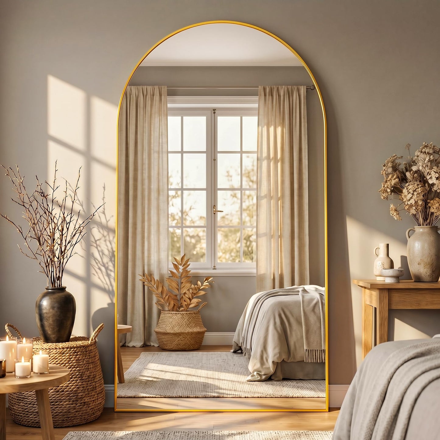LadyNow Full Length Mirror, 41"x81" Arched Floor Mirror Freestanding, Floor Standing Full Body Mirror with Stand for Bedroom, Hanging Mounted for Living Room Cloakroom, Gold