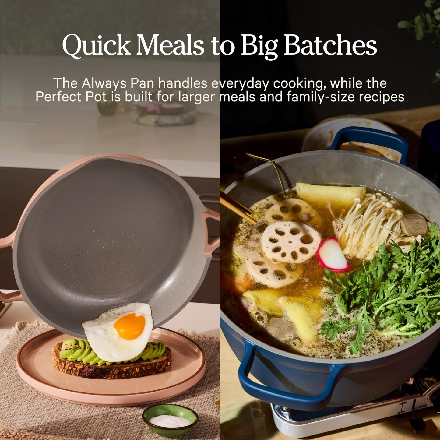 Our Place Cookware Duo | 7-Piece Ceramic Cookware Set with 10.5" Always Pan 2.0, 5.5 Qt Perfect Pot & Strainer Basket | Induction & Oven Safe up to 450°F | Nonstick, Non-Toxic | Forget-Me-Not Blue