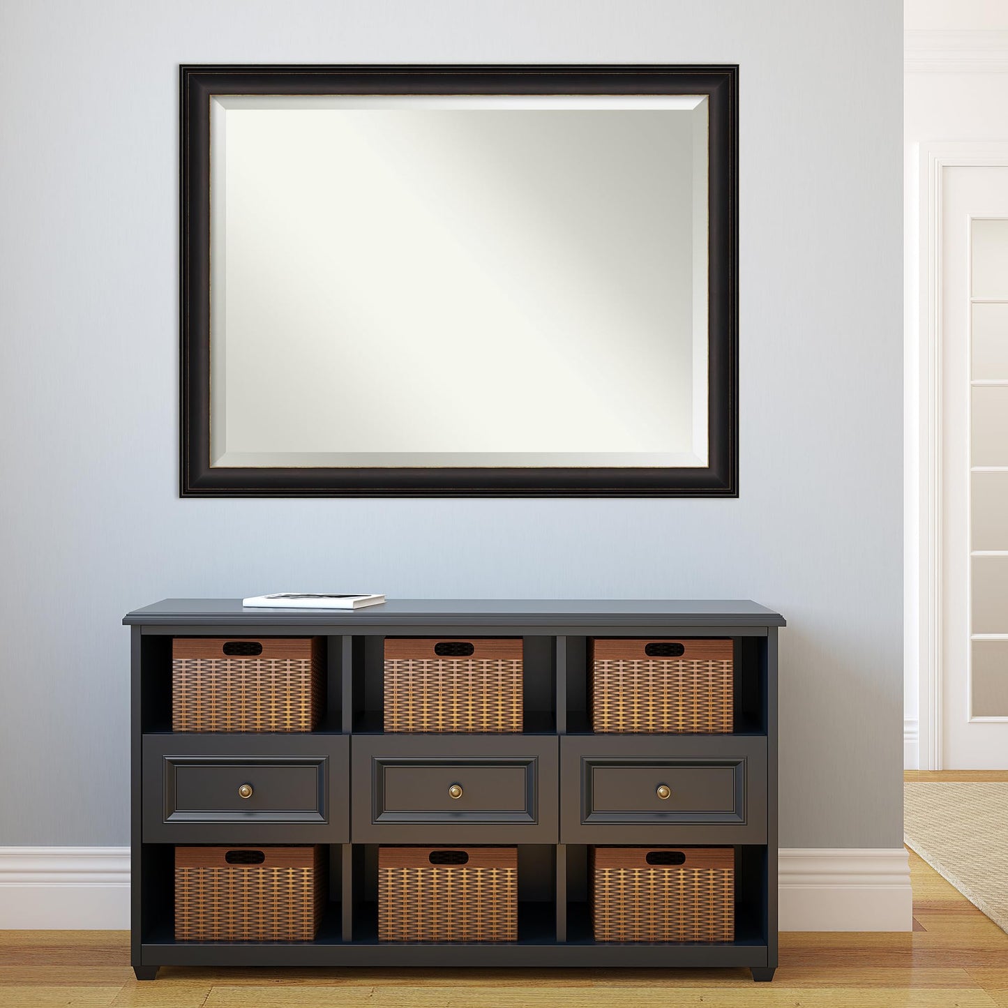 Amanti Art Bronze Wall Mirror 35x45 Trio Oil Rubbed Bronze Rectangle Bathroom Mirror for Wall Decor Living Room, X-Large Traditional Frame, Hangs Horizonally and Vertically, Bathroom Decor, Beveled