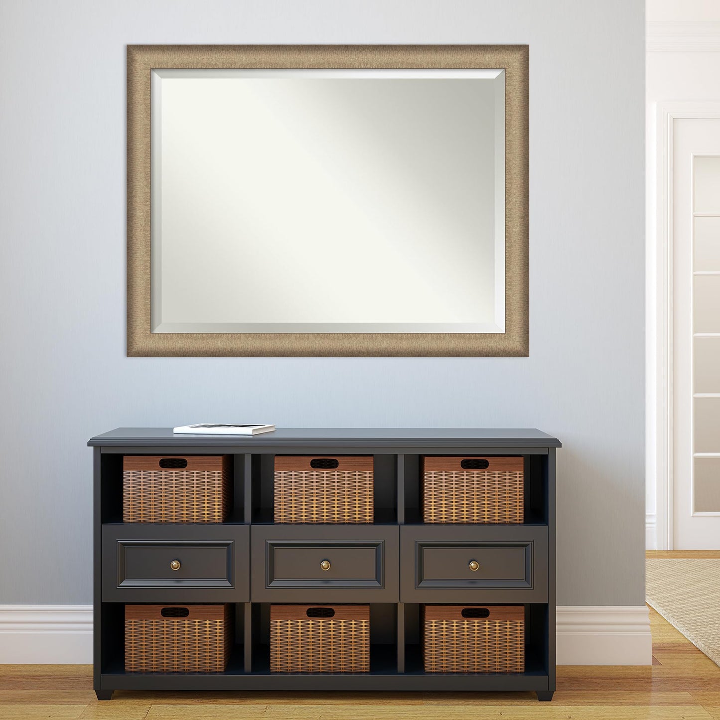 Amanti Art Bronze Wall Mirror 35x45 Elegant Brushed Bronze Rectangle Bathroom Mirror for Wall Decor Living Room, X-Large Casual Frame, Hangs Horizonally and Vertically, Bathroom Decor, Beveled Edge