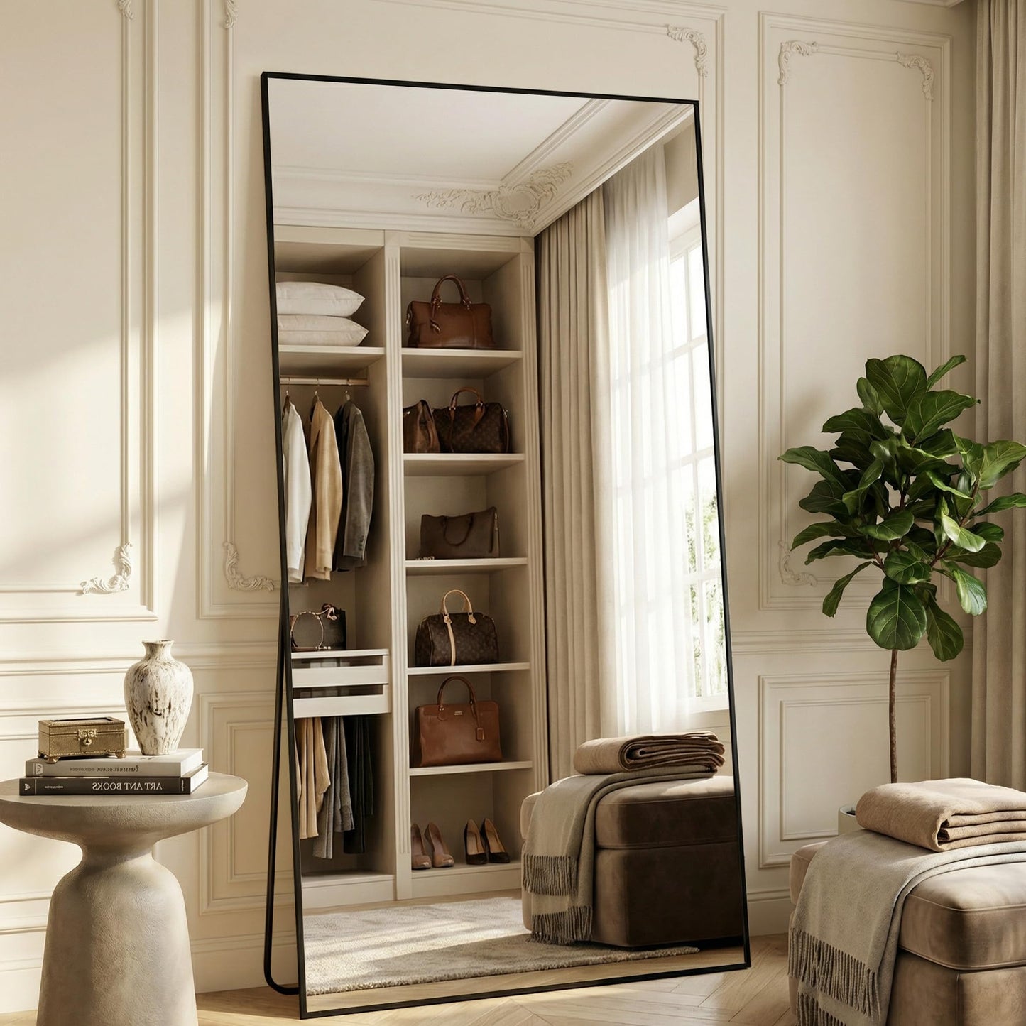 Antok 82''x44'' Full Length Mirror, Shatterproof HD Oversized Floor Mirror with Stand, Aluminum Alloy Frame Leaning Standing or Wall Mounted Mirror for Bedroom Living Room Entryway, Black