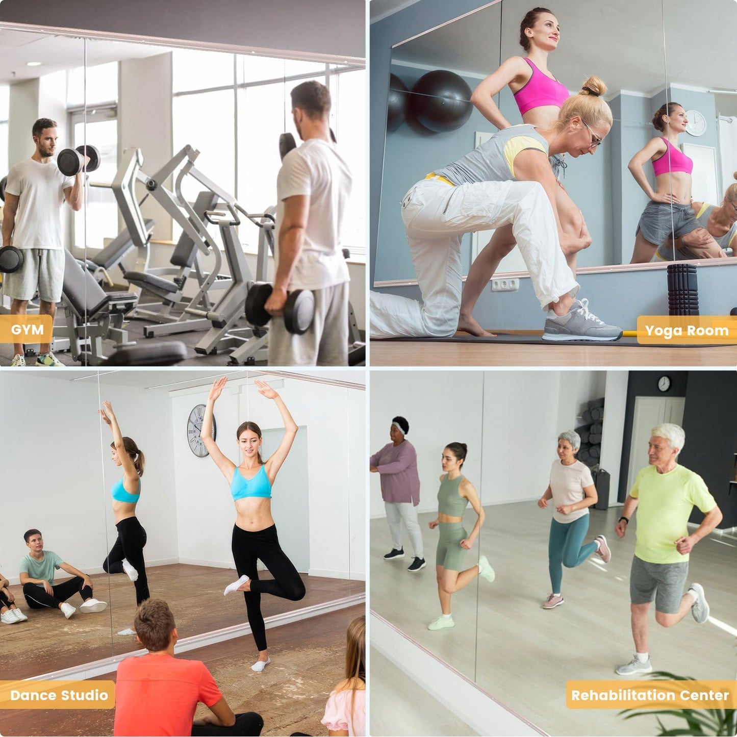Amorho 63''x28''(Each)-2Pack Gym Mirror, Tempered Glass Frameless Full Body Mirror for Home, Yoga Studios, Dance Rooms, Garage Gyms.