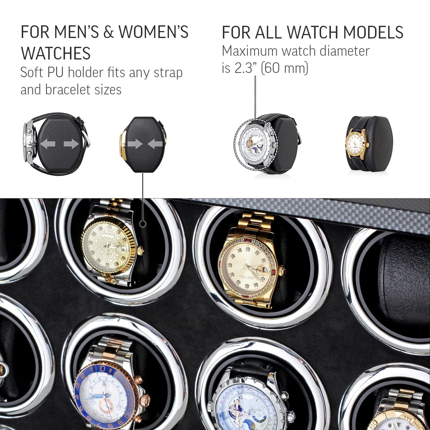 12 Watch Winder for Automatic Watches with LED Light and LCD Touchscreen Control (Burlwood + Beige)