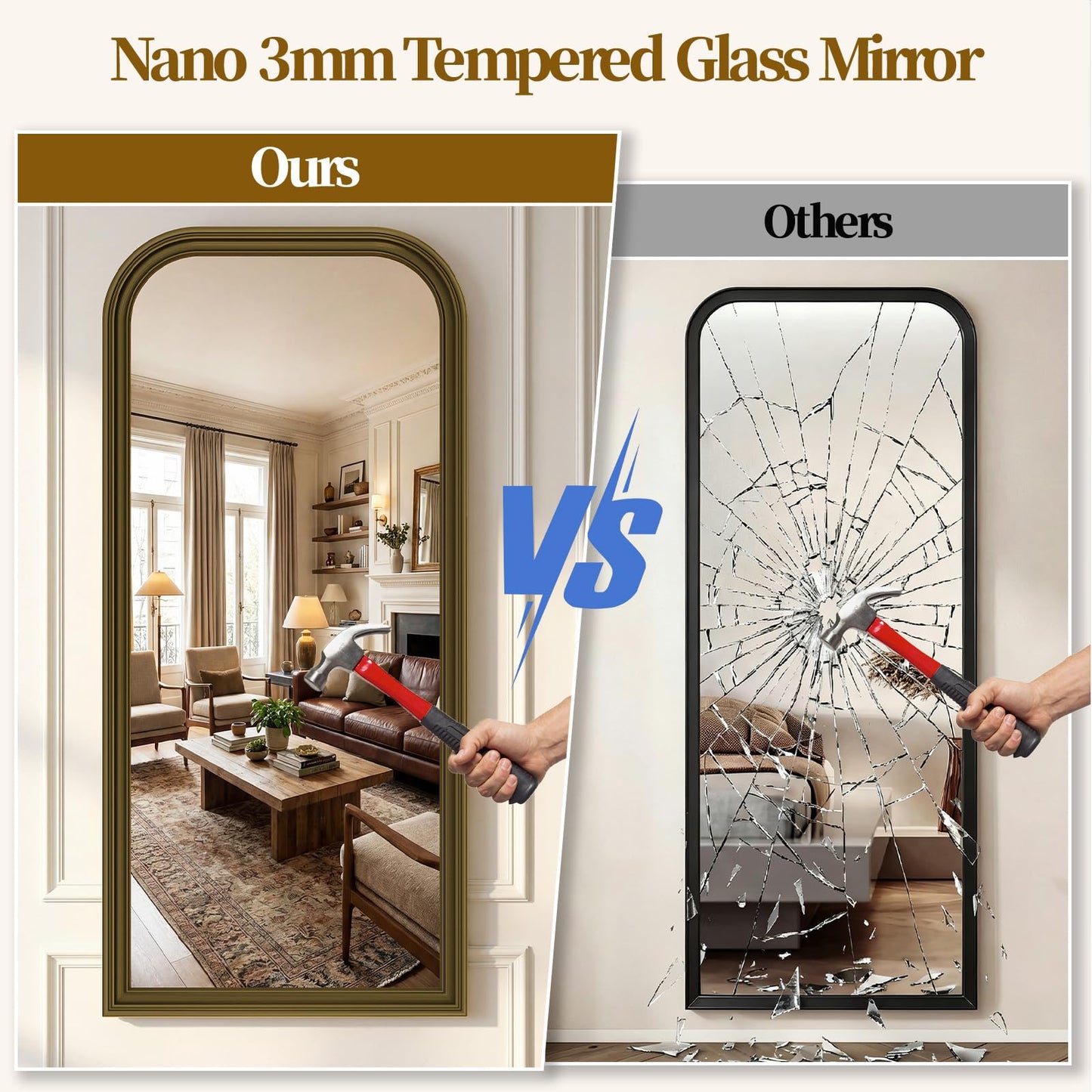 FlyEcho Full Length Mirror with Stand, 71"x32" Full Body Mirror, Floor Length Mirrors Wall Mounted with Rounded Top, Large Standing Mirrors, PU Frame, for Bedroom Living Room Cloakroom, Antique Bronze