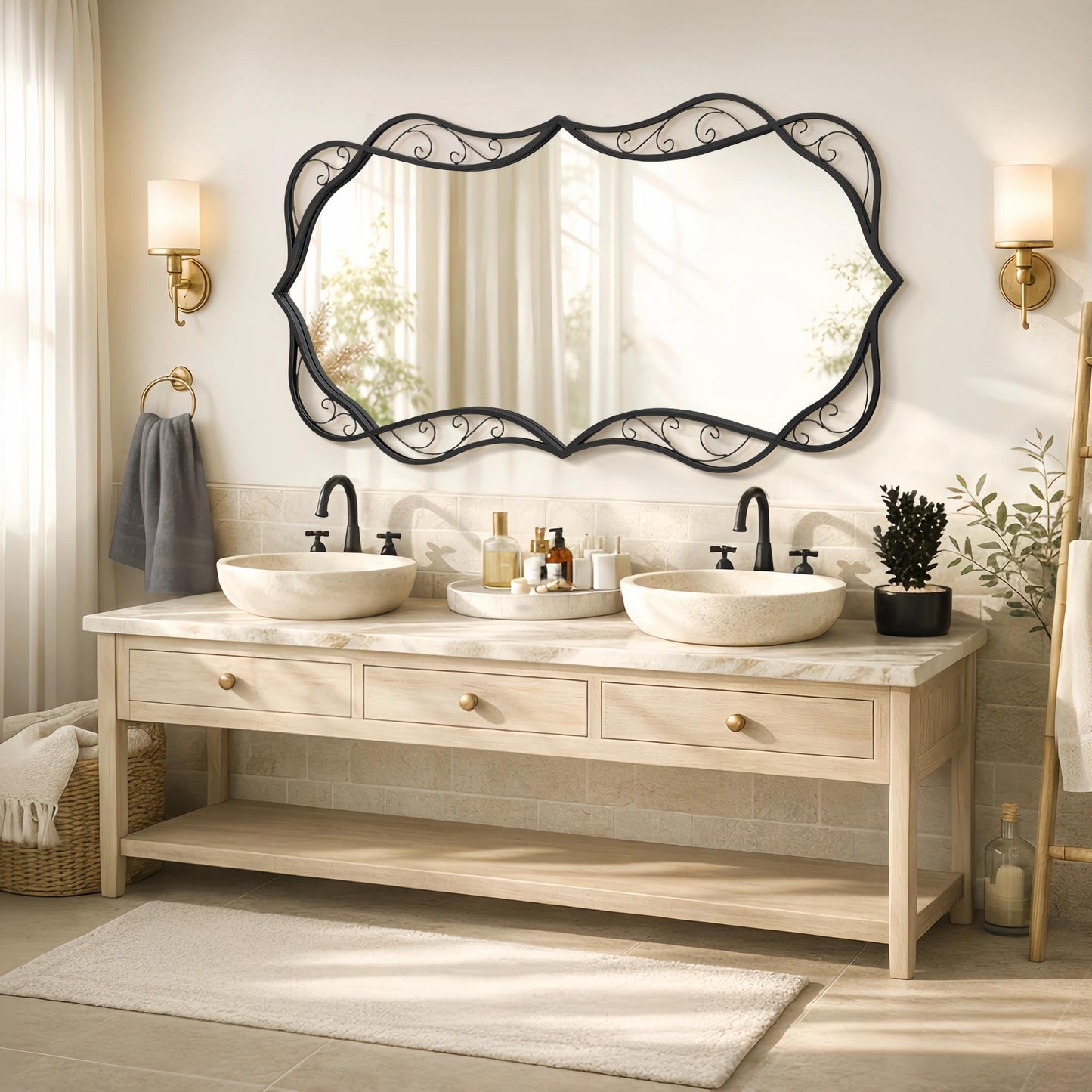 Besdomus Large Bathroom Black Mirror: 30"x60" Scalloped Modern Long Full Length Vanity Wall Mirror - Farmhouse Decorative Vertical or Horizontal Hanging for Living Room/Bathroom/Hallway/Bedroom