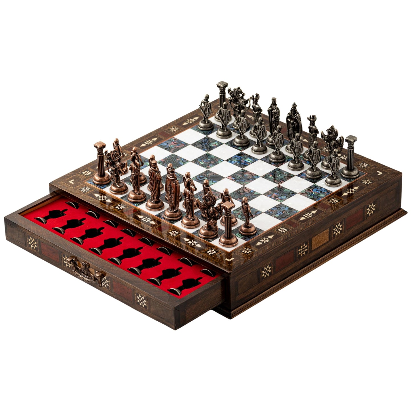 15’’ Unique Handmade Chess Set – Handmade Wooden Storage Board with Metal Chess Pieces – Luxury Gift for Men and Collectors – Gift for Dad (Purple)
