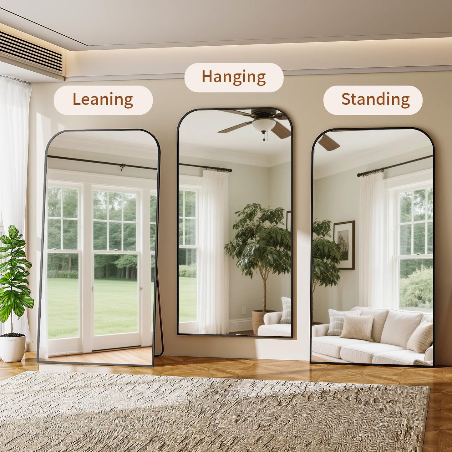 Riskioir Full Length Mirror 81"x41" Arched Floor Standing Large Mirrors Full Body Mirror with Stand - with Aluminum Frame for Bedroom Living Room, Black
