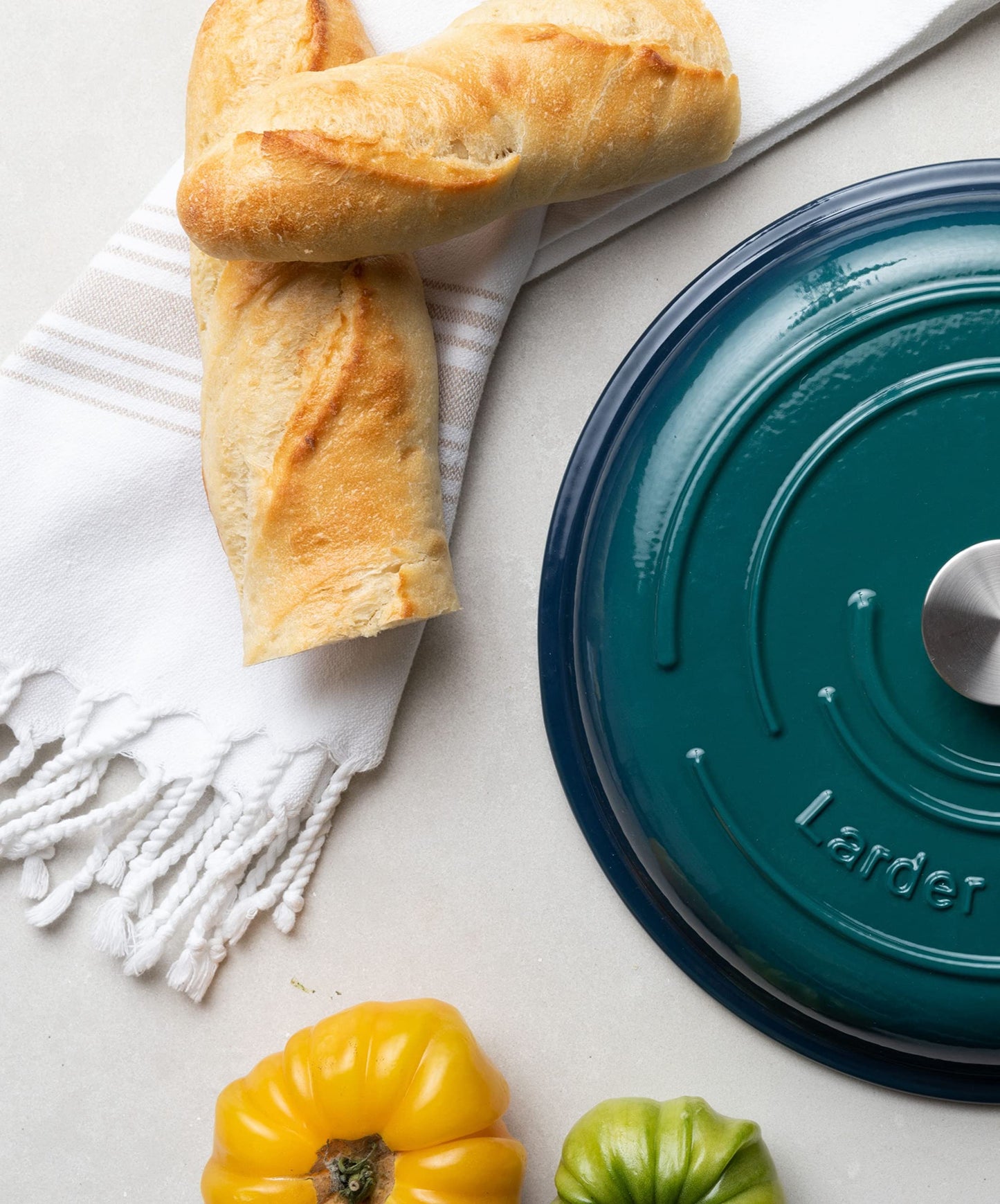 Larder & Vine 6-Piece Enameled Cast Iron Pan Cookware Sets, Includes 8 Quart and 5.7 Quart Dutch Oven with Lids, Braiser/Crock Pot with Lid (Bondi)