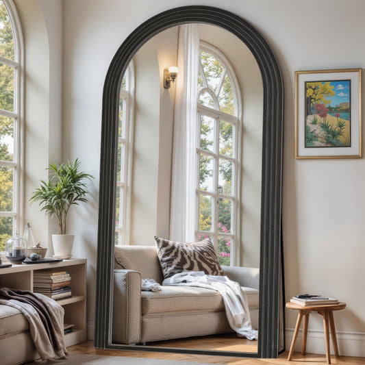 Antok Full Length Mirror 82"×44" Floor Mirror Standing Tall Mirror, Arched Stand up Large Wall Mirrors, Freestanding Full Body Mirrors for Bedroom Living Room Wood Vintage Style Black