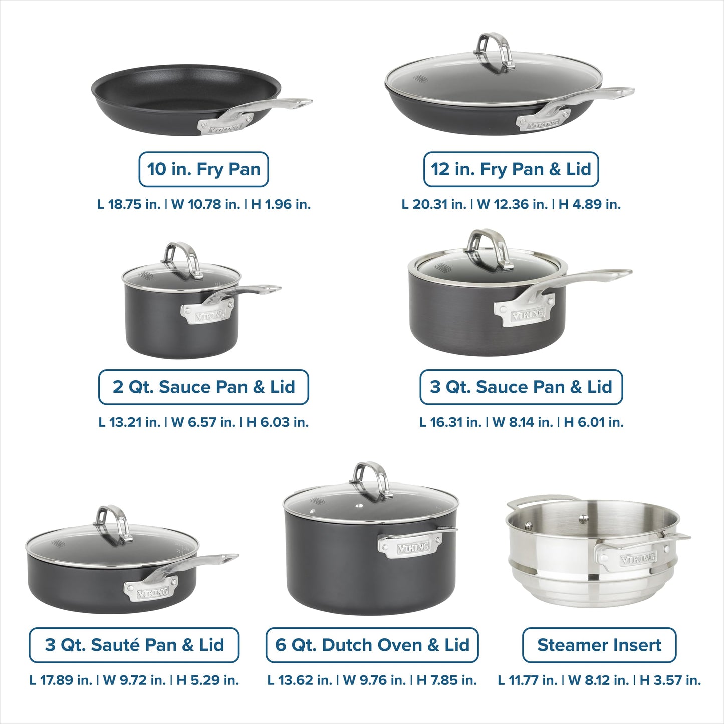 Viking Pots and Pans Set Non Stick,12 Piece Hard Anodized Kitchen Cookware with Glass Lids, Black