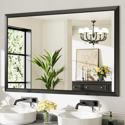 Briivue 60x40 Inch Black Bathroom Mirror for Wall, Thick Metal Framed Rectangle Mirrors for Over Sink, Bedroom, Living Room, Entryway, Anti-Rust, HD Tempered Glass