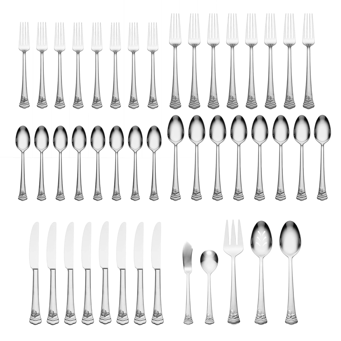 Lenox Silverware Set, Butterfly Meadow II Mirror 65-Piece Flatware Set, Service For 12, 18/10 Stainless Steel, Dishwasher Safe, Cutlery Sets, Utensils Sets, Knives Spoons & Forks (Silver, 65 Pieces)