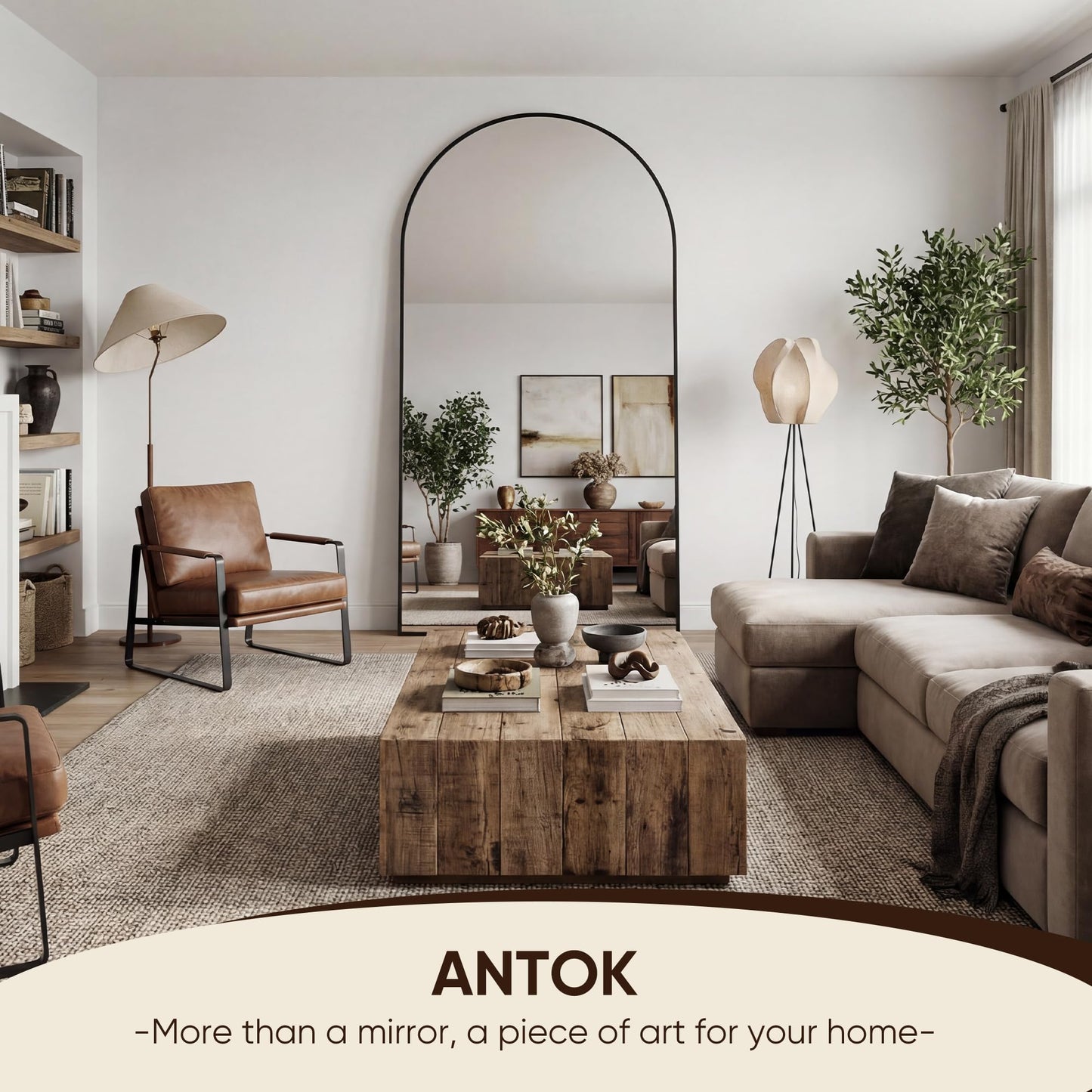 Antok 86" x46” Arched Full Length Floor Mirror, Black Aluminum Frame, Free Standing/Wall Mount/Leaning for Bedroom, Living Room, Dressing Room